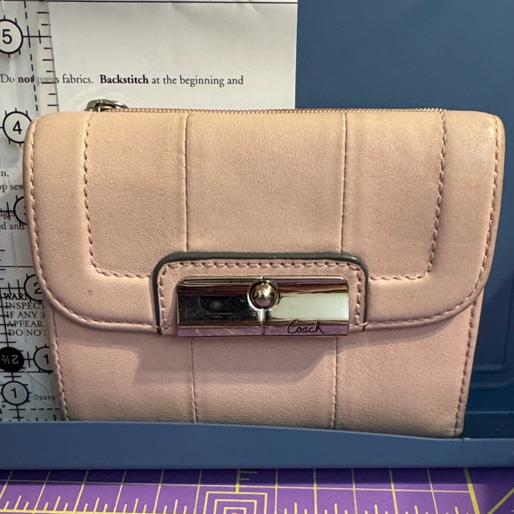 Coach Kristin Pale Pink Leather Compact Wallet Flap Style Wallet